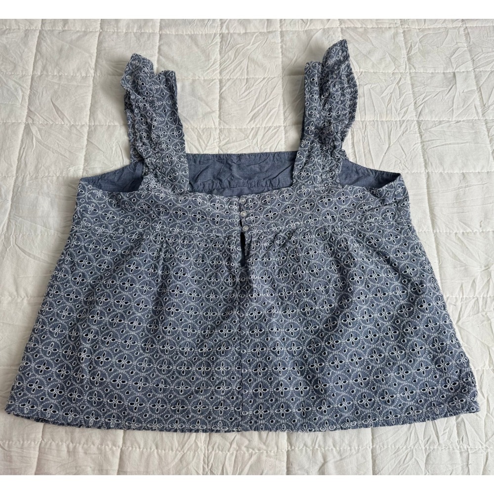 Cottagecore Gap Blue Eyelet Flutter Sleeve Cotton Blouse Medium Boho Top - Picture 9 of 9